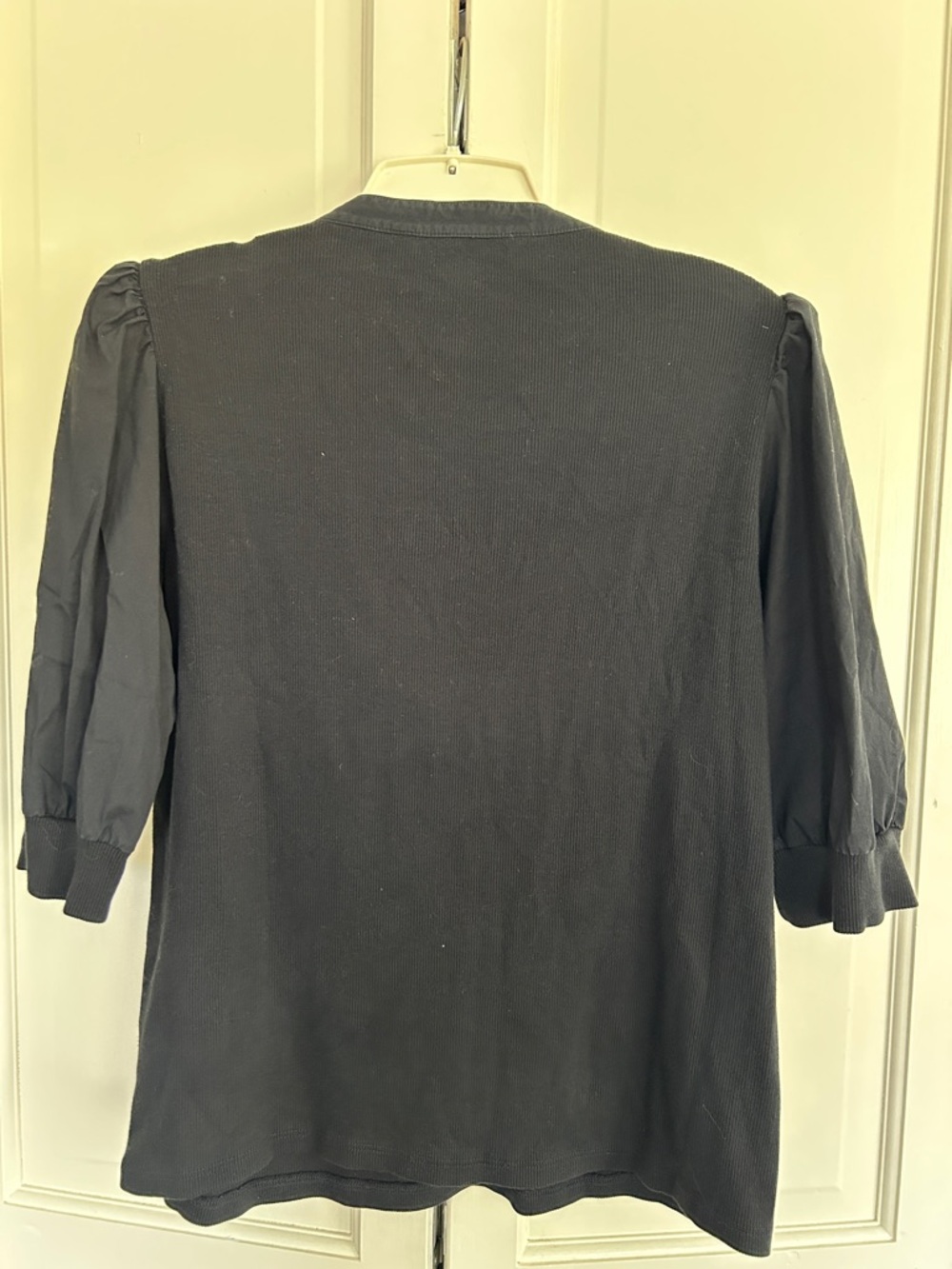 Veronica Beard Black Puff-Sleeve Henley Blouse - Picture 3 of 5
